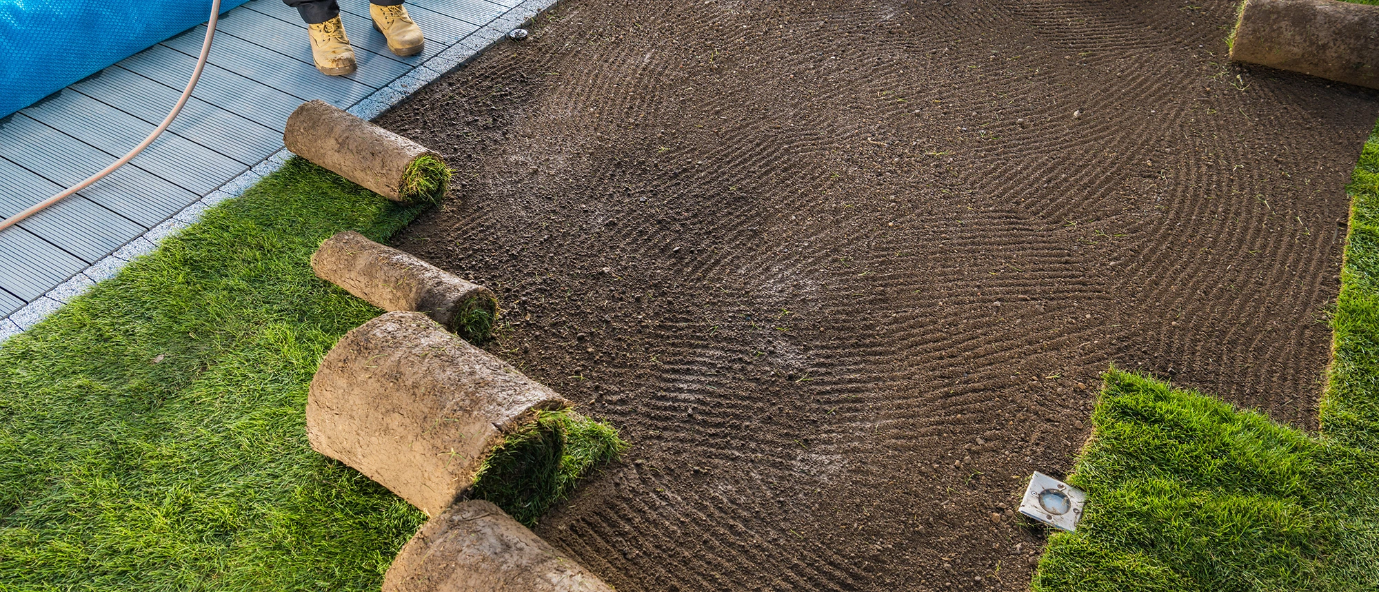 Commercial office development landscaped with fresh turf